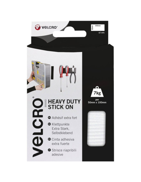 VELCRO® Brand Extreme Adhesive Hook and Loop Strips 50mm x 100mm x 2 White