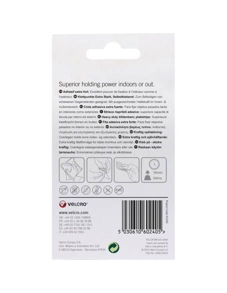 VELCRO® Brand Extreme Adhesive Hook and Loop Strips 50mm x 100mm x 2 White