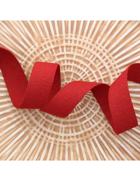 Polyester lurex strap with a cotton appearance - Red and gold