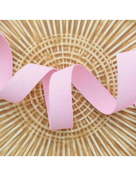 Polyester lurex strap with a cotton appearance - Baby pink and silver