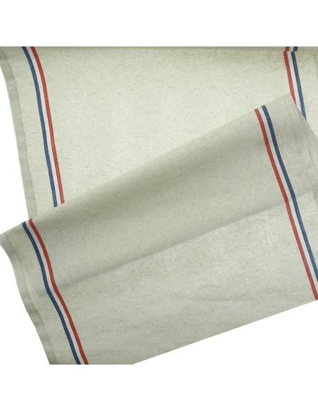 Cotton and linen tea towel fabric - Blue and red
