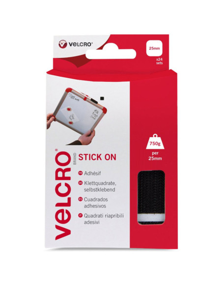 VELCRO® Brand Self-Adhesive Hook and Loop Squares 25mm x 24 black