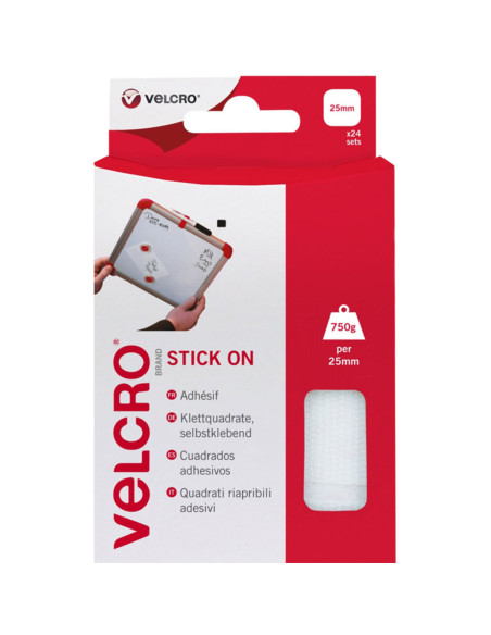 VELCRO® Brand Self-Adhesive Hook and Loop Squares 25mm x 24 White
