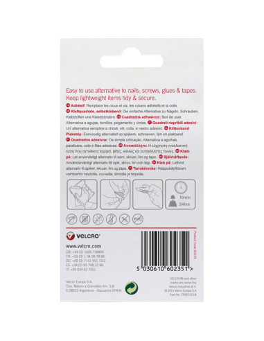 VELCRO® Brand Self-Adhesive Hook and Loop Squares 25mm x 24 White