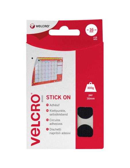 VELCRO® Brand Self-Adhesive Hook and Loop Dots 16mm x 16mm Black