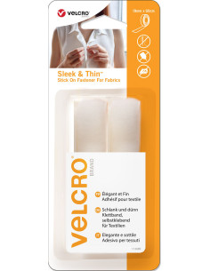 VELCRO® Brand Sleek & Thin adhesive for fabric 19mm x 60cm White