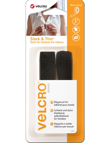 VELCRO® Brand Sleek & Thin adhesive for fabric 19mm x 60cm Black