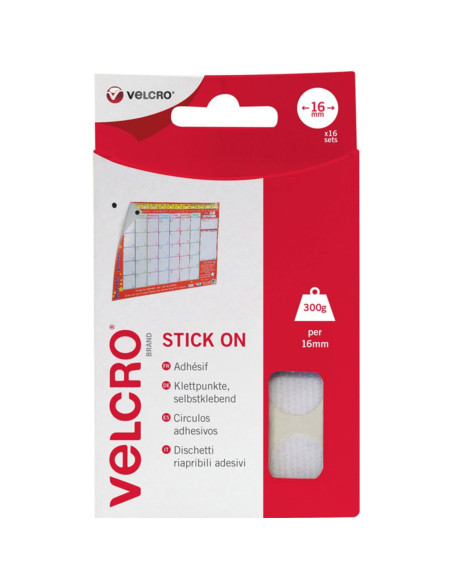 VELCRO® Brand self-adhesive hook and loop dots 16mm x 16mm white