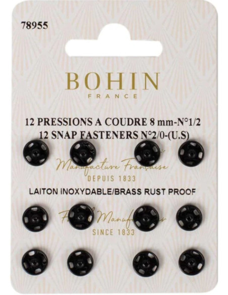 8 mm Bohin Snap Fasteners - Black
