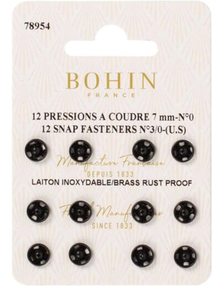 7 mm Bohin Snap Fasteners - Black