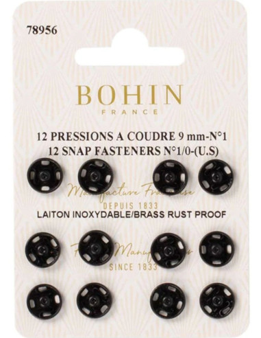 9 mm Bohin Snap Fasteners - Black