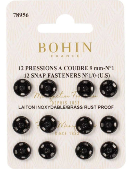 9 mm Bohin Snap Fasteners - Black
