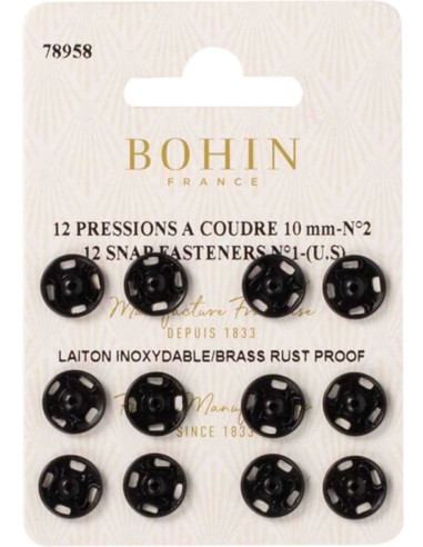10 mm Bohin Snap Fasteners - Black