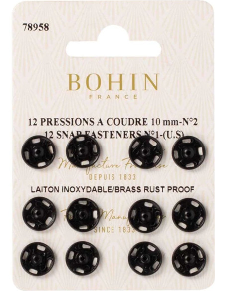 10 mm Bohin Snap Fasteners - Black