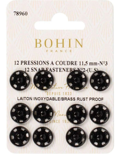 11.5 mm Bohin Snap Fasteners - Black