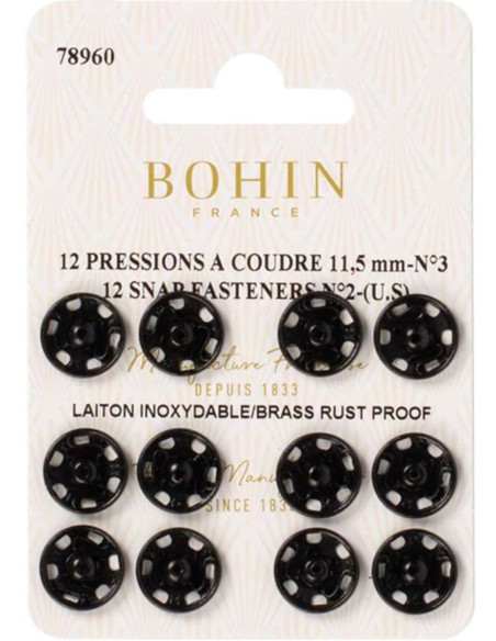11.5 mm Bohin Snap Fasteners - Black