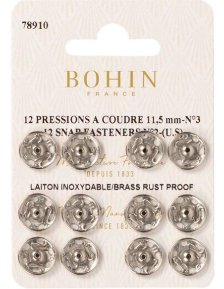 11.5 mm Bohin Snap Fasteners - Silver