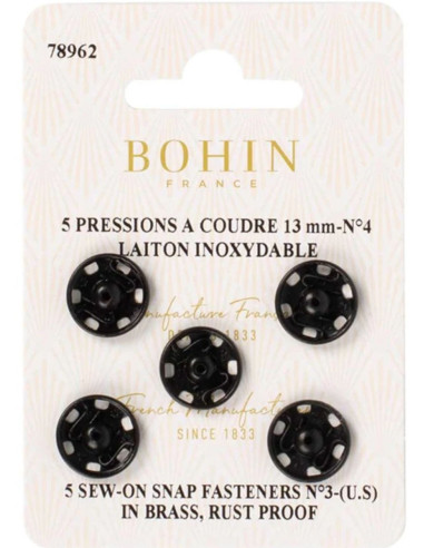 13 mm Bohin Snap Fasteners - Black