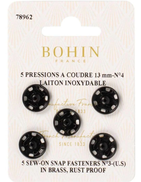 13 mm Bohin Snap Fasteners - Black