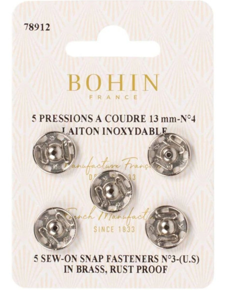 13 mm Bohin Snap Fasteners - Silver