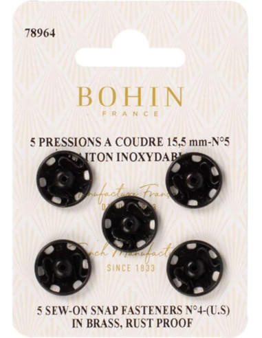 15.5 mm Bohin Snap Fasteners - Black