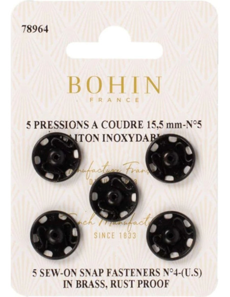 15.5 mm Bohin Snap Fasteners - Black