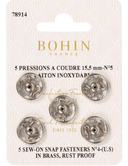 15.5 mm Bohin Snap Fasteners - Silver