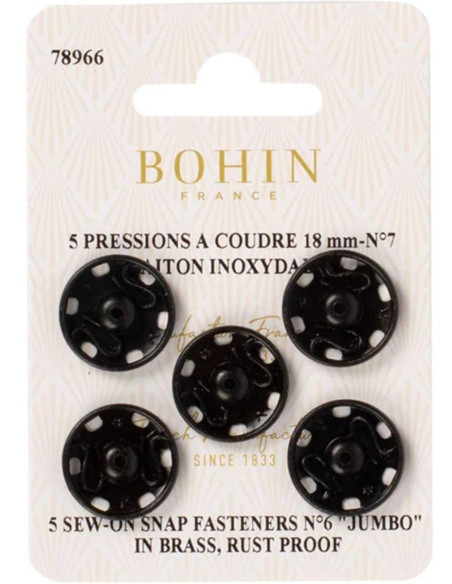 18 mm Bohin Snap Fasteners - Black