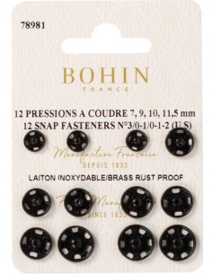 Assortment of sew-on snaps 4 sizes Bohin - Black