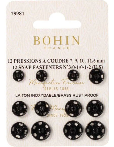 Assortment of sew-on snaps 4 sizes Bohin - Black