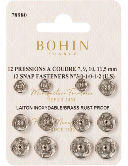 Assortment of sew-on snaps 4 sizes Bohin - Silver