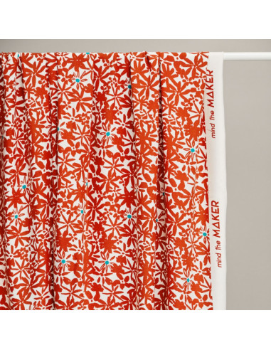 Flowery Viscose Crepe Fabric - Orange