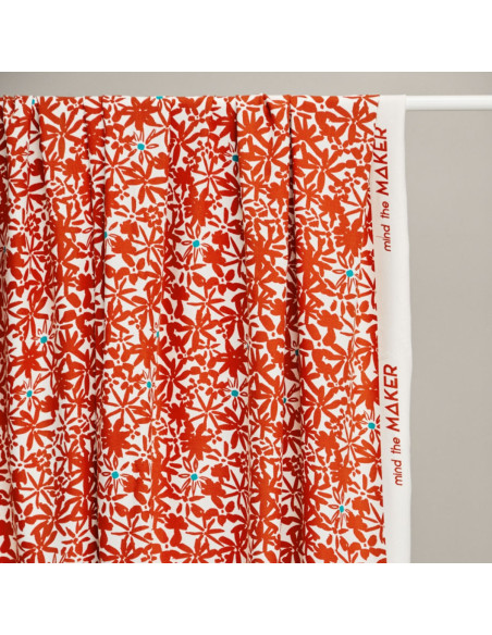 Flowery Viscose Crepe Fabric - Orange