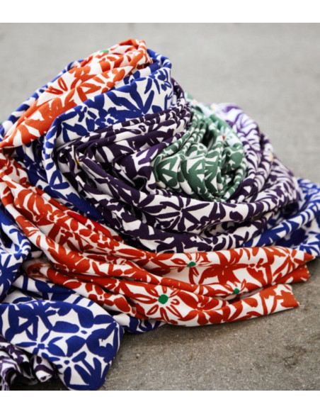 Flowery Viscose Crepe Fabric - Orange