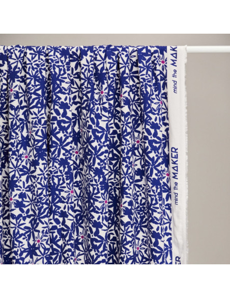 Flowery Viscose Crepe Fabric - Cobalt Blue