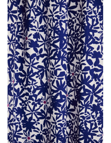 Flowery Viscose Crepe Fabric - Cobalt Blue