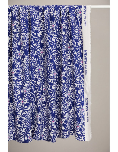 Flowery Viscose Crepe Fabric - Cobalt Blue