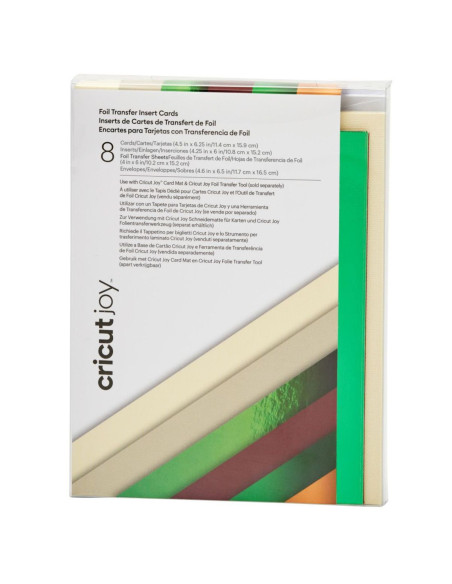 Set of 8 cards with R30 Foil Cameron Cricut Joy envelopes