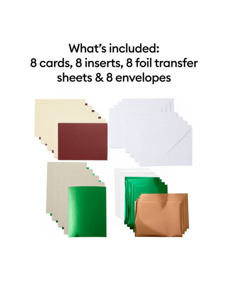 Set of 8 cards with R30 Foil Cameron Cricut Joy envelopes