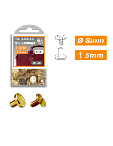 25 sets of Chicago screws 8 mm x 5 mm - Gold