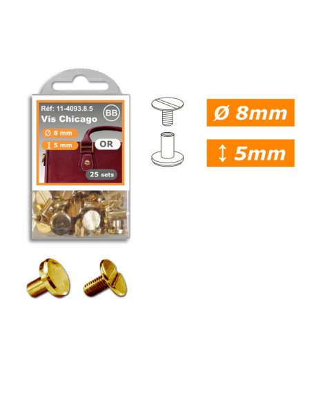 25 sets of Chicago screws 8 mm x 5 mm - Gold