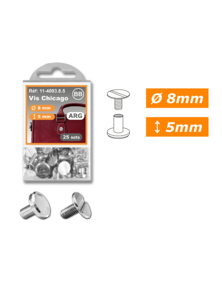 25 sets of Chicago screws 8 mm x 5 mm - Silver