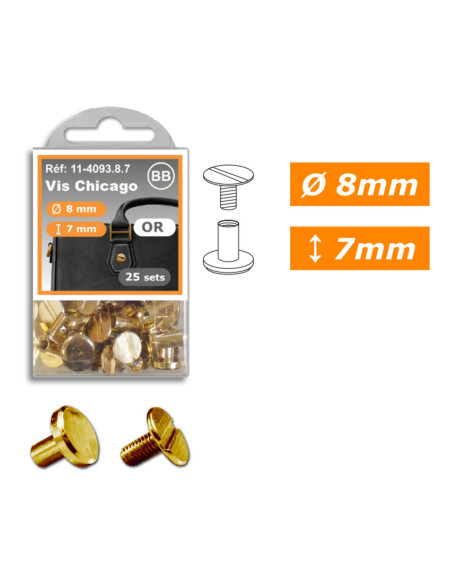 25 sets of Chicago screws 8 mm x 7 mm - Gold