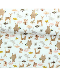 Cotton poplin fabric - Michka white and brown