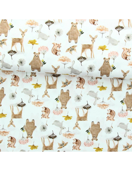 Cotton poplin fabric - Michka white and brown