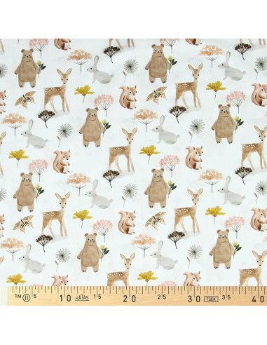 Cotton poplin fabric - Michka white and brown