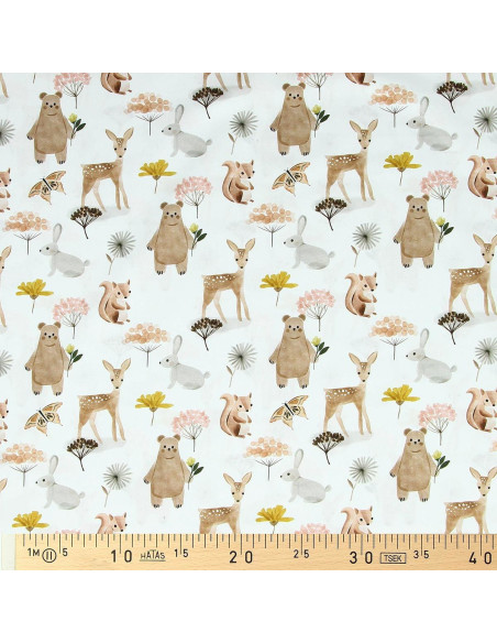 Cotton poplin fabric - Michka white and brown