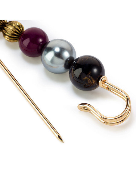 Black, silver, and burgundy pearl decorative pin