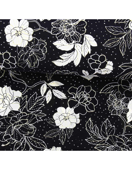 Lycra swimsuit fabric - Black and white flowers
