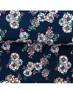 Lycra swimsuit fabric - Flowers on navy blue background